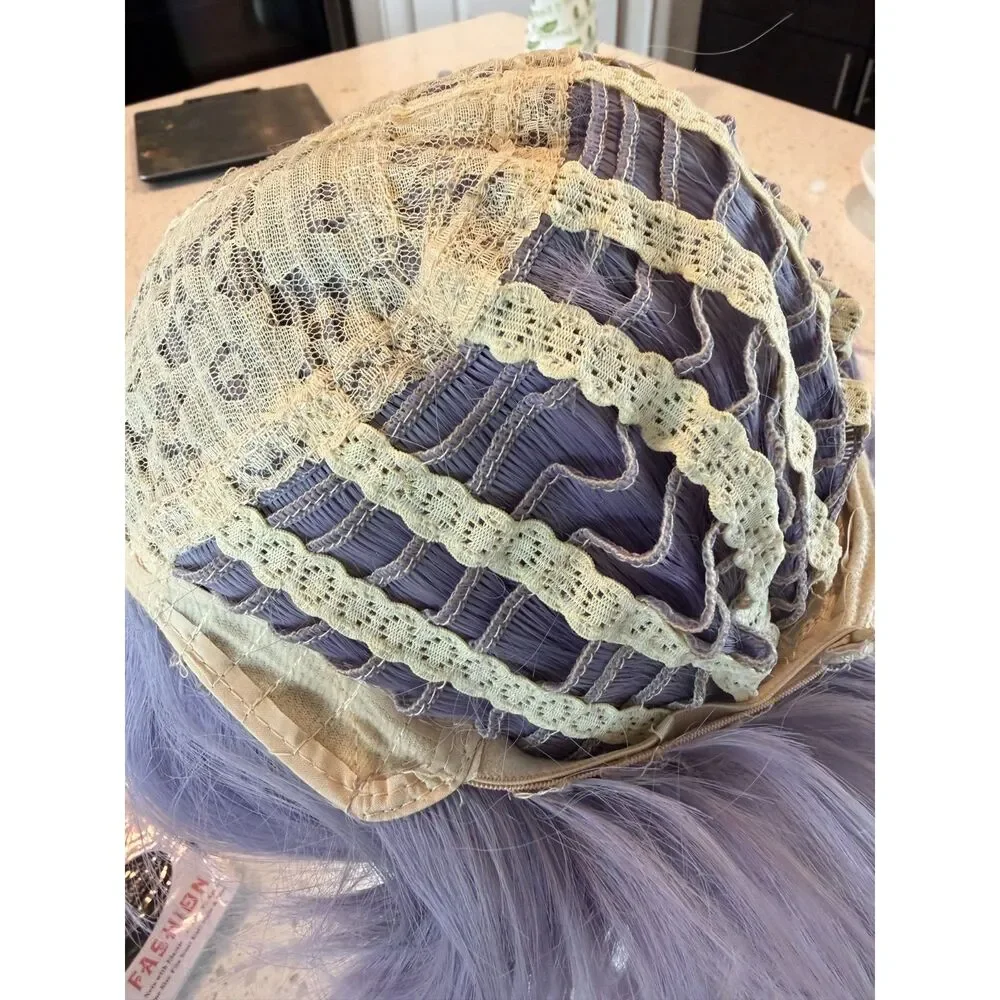 Purple Wig Short Straight Gray Purple Wig Halloween Cosplay Costume Animie Wigs